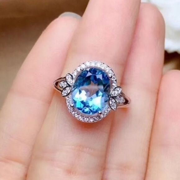 S925 Sterling Silver Blue Aquamarine Ring - Picture 3 of 4